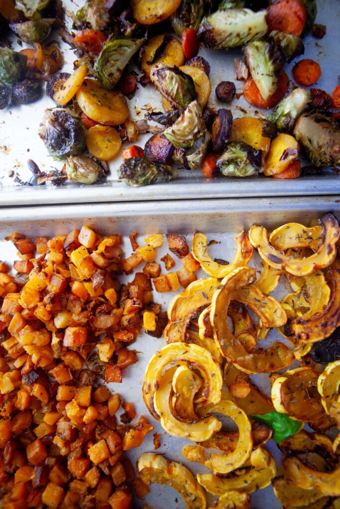 Fall veggies roasted with butternut squash and delicata squash.