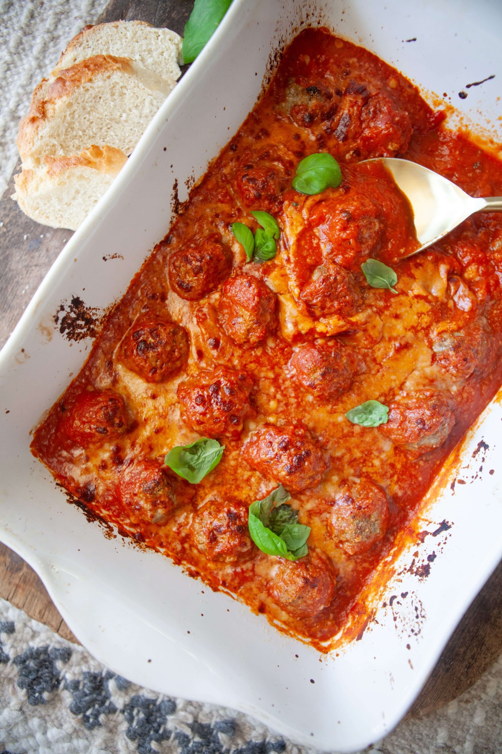Cottage cheese meatballs baked in 9x13 baking dish.